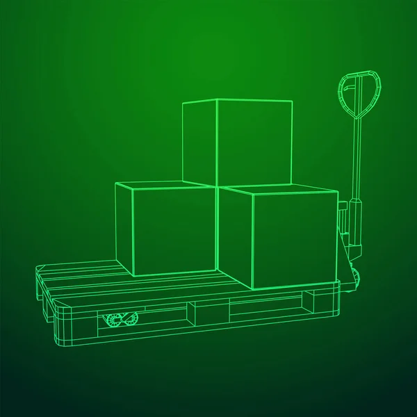 Ruční Paletový Zvedák Paletou Kartónovými Krabicemi Ruční Vysokozdvižný Vozík Logistická — Stockový vektor