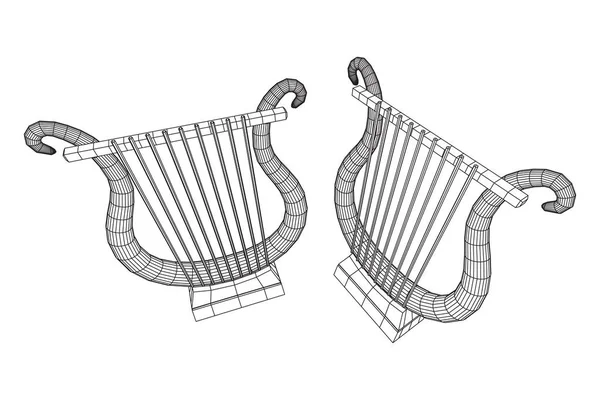 Oude Lier Harp Muziekinstrument Muziekconcept Wireframe Laag Poly Mesh Vector — Stockvector