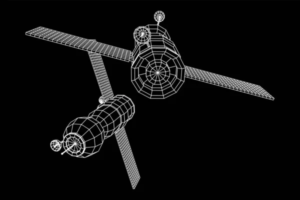 Estación Espacial Satélite Comunicaciones Ilustración Vectores Malla Polivinílica Baja Wireframe — Vector de stock