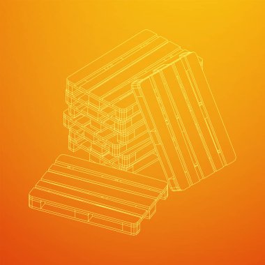 Depo için kargo paleti. Lojistik nakliye konsepti. Kablo çerçevesi düşük poli ağ vektör çizimi.