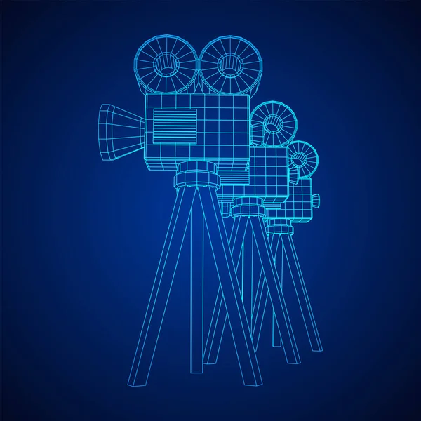 Meerhoekige Camera Projector Filmtijd Toon Filmfestival Concept Wireframe Laag Poly — Stockvector