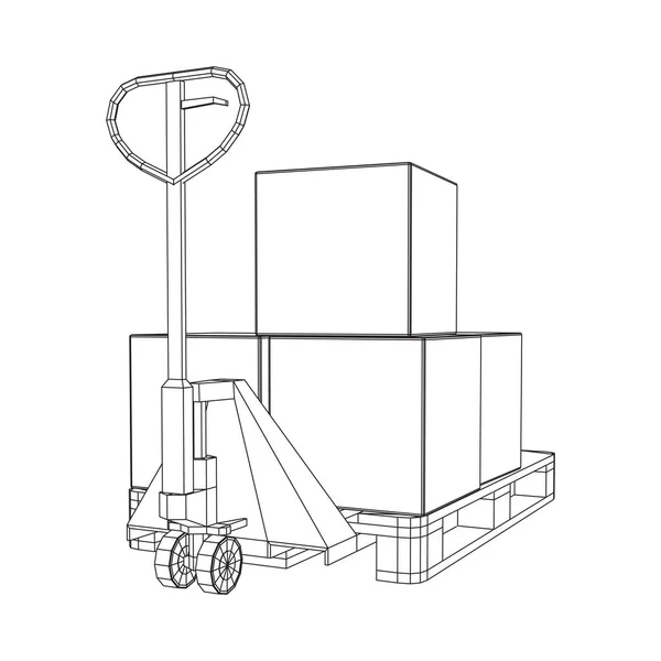 Hissautomat Med Pall Och Staplade Kartonger Manuell Truck Logistik Sjöfart — Stock vektor