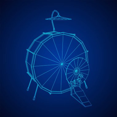 Müzik aletleri ayarlandı. Rock grubu davul takımı. Perküsyon müzik aleti bateri ve zil. Kablo çerçevesi düşük poli ağ vektör çizimi.