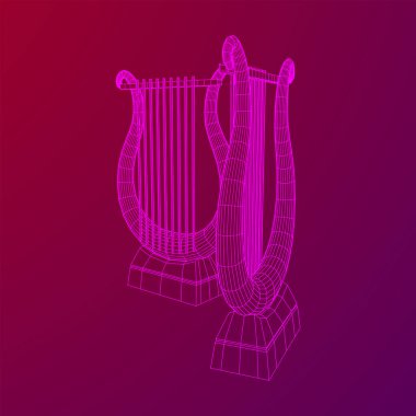Antik lir ya da arp enstrümanı. Müzik konsepti. Kablo çerçevesi düşük poli ağ vektör çizimi.