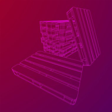 Depo için kargo paleti. Lojistik nakliye konsepti. Kablo çerçevesi düşük poli ağ vektör çizimi.