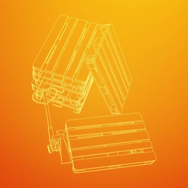 El paleti kaldırma. Depo için kargo paleti olan el yapımı forklift. Lojistik nakliye konsepti. Kablo çerçevesi düşük poli ağ vektör çizimi.