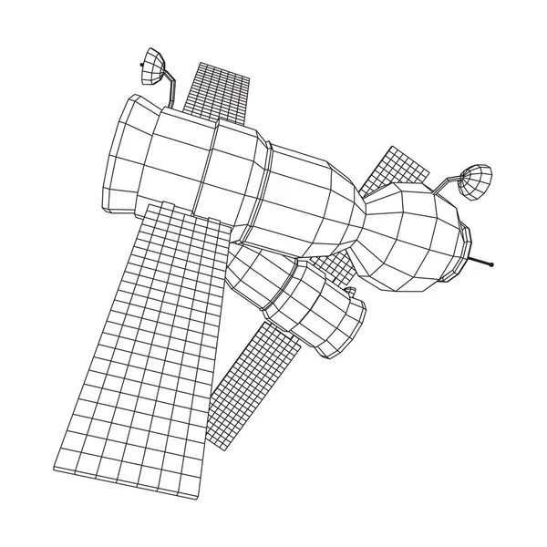 Ruimtestation Communicatie Satelliet Wireframe Laag Poly Mesh Vector Illustratie — Stockvector