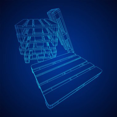 Depo için kargo paleti. Lojistik nakliye konsepti. Kablo çerçevesi düşük poli ağ vektör çizimi.