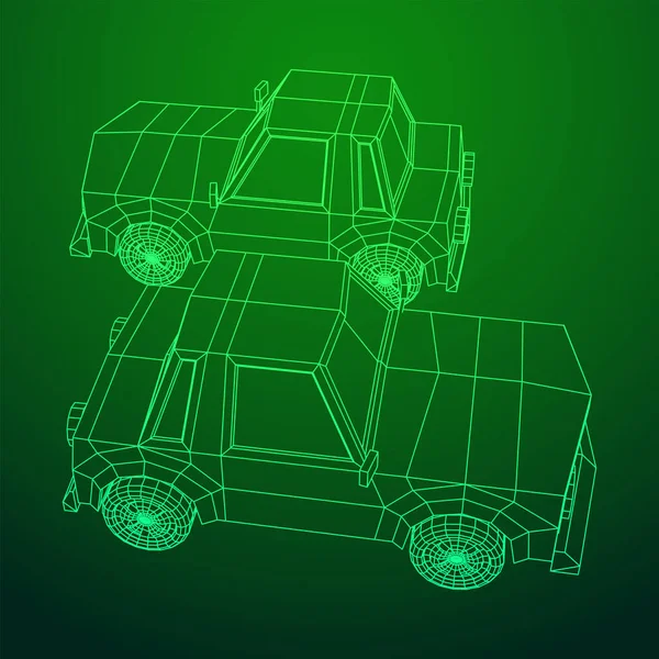 Carro Sedan Veículo Transporte Pessoal Conceito Transporte Automóvel Wireframe Baixo —  Vetores de Stock