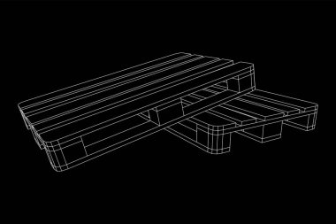 Depo için kargo paleti. Lojistik nakliye konsepti. Kablo çerçevesi düşük poli ağ vektör çizimi.