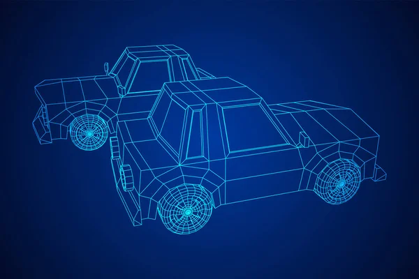 車のセダン車の個人的な輸送 自動車輸送の概念 ワイヤーフレーム低ポリメッシュベクトルイラスト — ストックベクタ