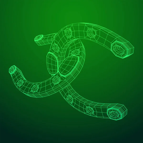 Horseshoe Symbolizes Good Luck Wireframe Low Poly Mesh Vector Illustration — Stock Vector