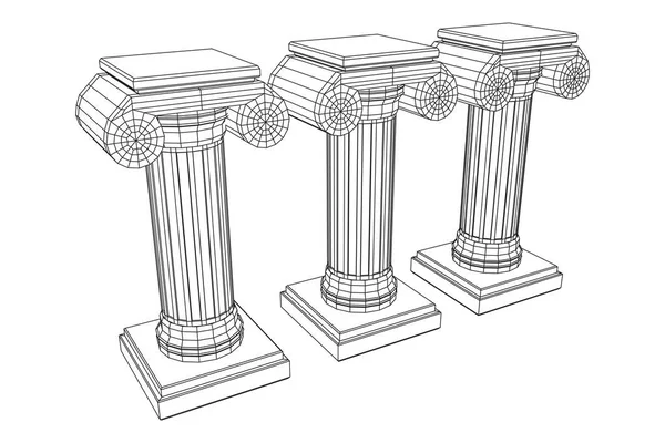 그리스의 열입니다 고대의 기둥들은 장식을 흔들어 놓았습니다 와이어 프레임낮은 Poly — 스톡 벡터