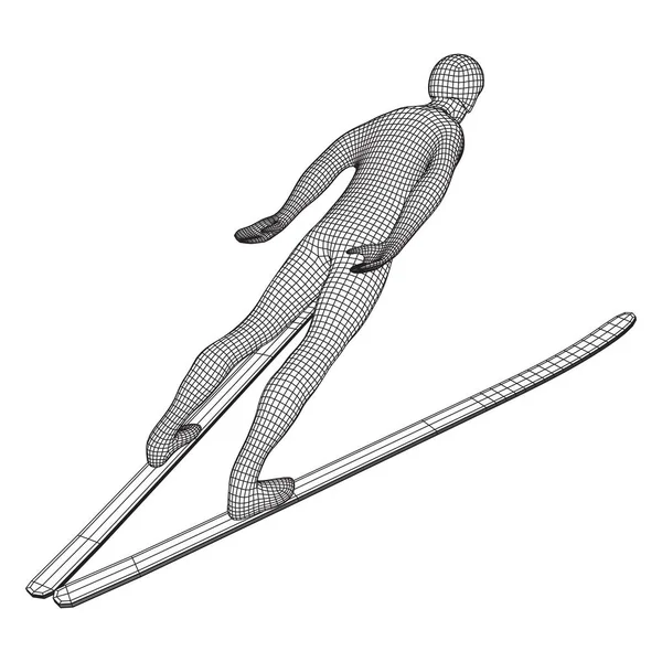 Esportista Saltos Esqui Wireframe Baixo Poli Malha Vetor Ilustração — Vetor de Stock