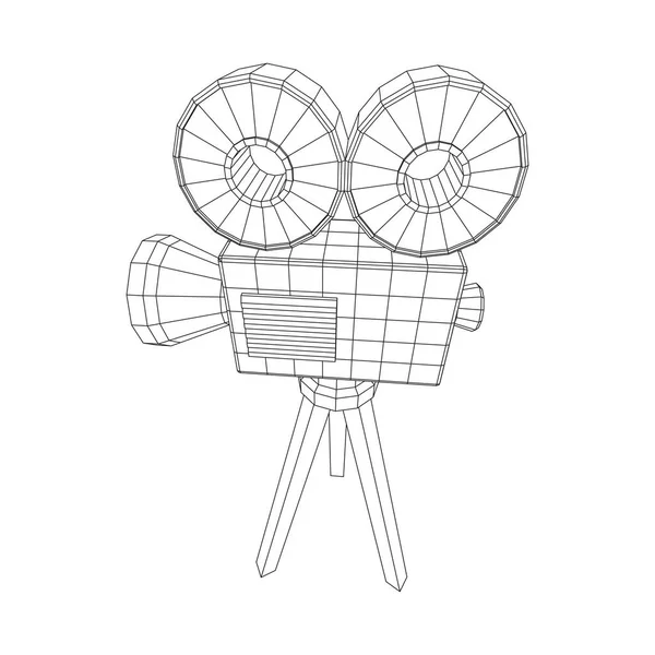 폴리곤 카메라 프로젝터 시간이야 영화제 컨셉을 와이어 프레임낮은 Poly — 스톡 벡터