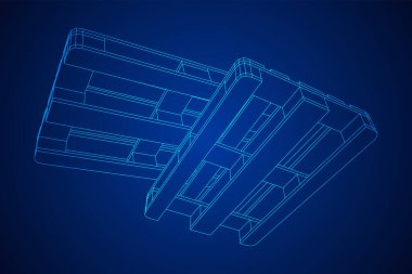 Depo için kargo paleti. Lojistik nakliye konsepti. Kablo çerçevesi düşük poli ağ vektör çizimi.