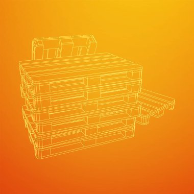 Depo için kargo paleti. Lojistik nakliye konsepti. Kablo çerçevesi düşük poli ağ vektör çizimi.
