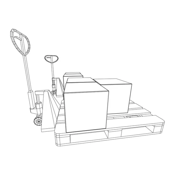 Elevador Paletas Manual Con Paletas Cajas Cartón Apiladas Carretilla Elevadora — Archivo Imágenes Vectoriales