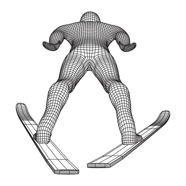 滑雪跳投运动员 线框低网目矢量图解 — 图库矢量图片