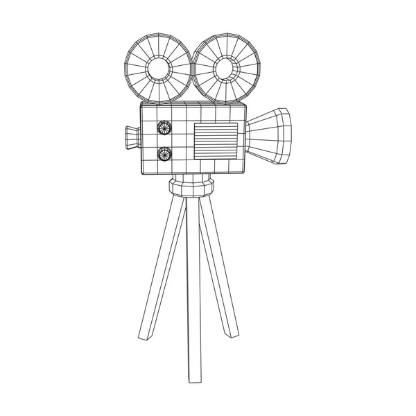 多边形相机投影仪 电影时间 放映电影节的概念 线框低网目矢量图解 — 图库矢量图片