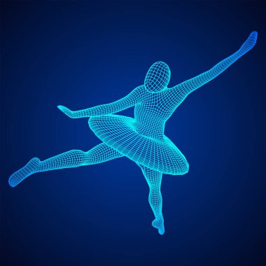 Dans eden balerin. Klasik kadın balerin. Kablo çerçevesi düşük poli ağ vektör çizimi.