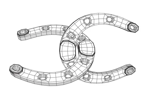 蹄鉄は幸運を象徴する ワイヤーフレーム低ポリメッシュベクトルイラスト — ストックベクタ