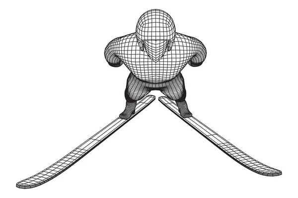 Skispringer Sportler Illustration Eines Drahtgittervektors Mit Niedrigem Poly Netz — Stockvektor