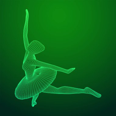 Dans eden balerin. Klasik kadın balerin. Kablo çerçevesi düşük poli ağ vektör çizimi.