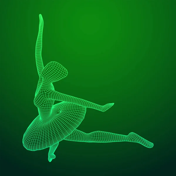 Dans eden balerin. Klasik kadın balerin. Kablo çerçevesi düşük poli ağ vektör çizimi.
