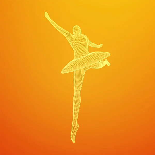 Dansende Ballerina Een Klassieke Balletdanseres Wireframe Laag Poly Mesh Vector — Stockvector