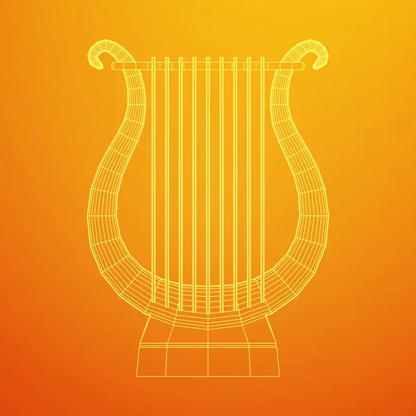 Ancient Lyre Harp Musical Instrument Music Concept Wireframe Low Poly — Stock Vector