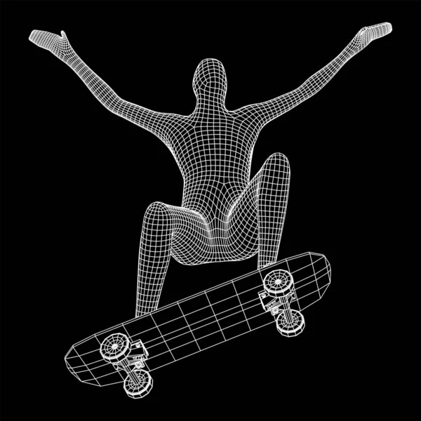 Skater Haciendo Truco Salto Monopatín Ilustración Vectores Malla Polivinílica Baja — Archivo Imágenes Vectoriales