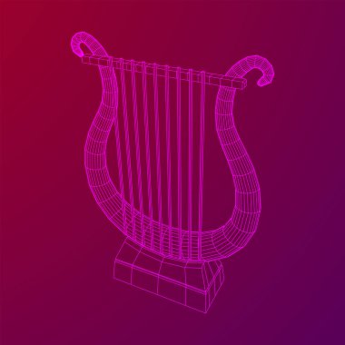 Antik lir ya da arp enstrümanı. Müzik konsepti. Kablo çerçevesi düşük poli ağ vektör çizimi.