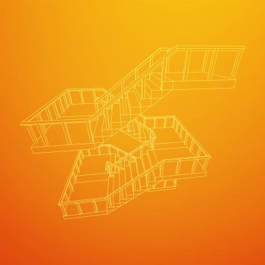 Kablo çerçeveli merdivenler, korkuluklu merdiven merdivenleri. Kablo çerçevesi düşük poli ağ vektör çizimi.