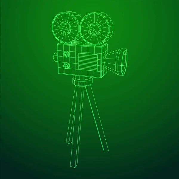 Meerhoekige Camera Projector Filmtijd Toon Filmfestival Concept Wireframe Laag Poly — Stockvector