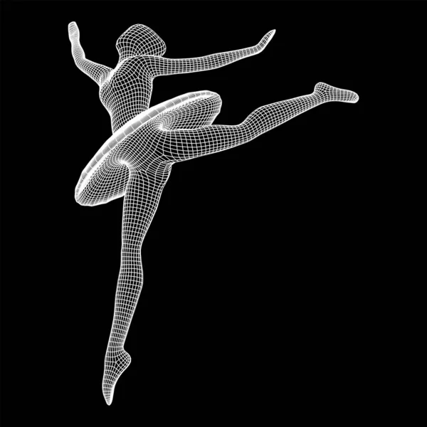 Dancing Ballerina Woman Classic Ballet Dancer Wireframe Low Poly Mesh — Stock Vector