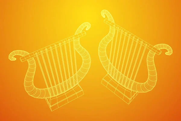 Antikes Leier Oder Harfeninstrument Musikkonzept Illustration Eines Drahtgittervektors Mit Niedrigem — Stockvektor