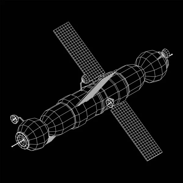 Estación Espacial Satélite Comunicaciones Ilustración Vectores Malla Polivinílica Baja Wireframe — Archivo Imágenes Vectoriales