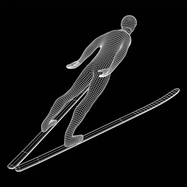 Saltador Esquí Deportista Ilustración Vectores Malla Polivinílica Baja Wireframe — Vector de stock