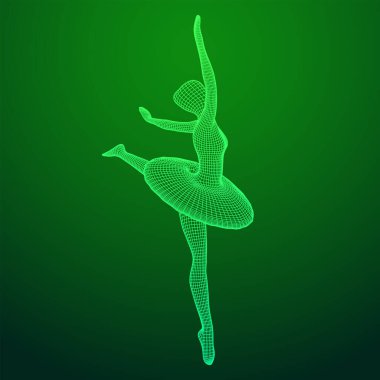 Dans eden balerin. Klasik kadın balerin. Kablo çerçevesi düşük poli ağ vektör çizimi.