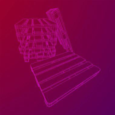 Depo için kargo paleti. Lojistik nakliye konsepti. Kablo çerçevesi düşük poli ağ vektör çizimi.