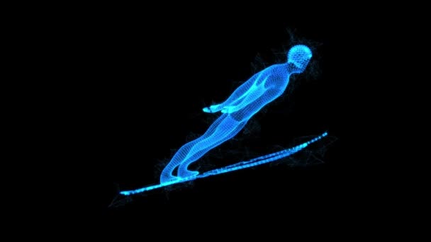 Sauteur Ski Sportif Wireframe Low Poly Mesh Cyberspace Grid Science — Video