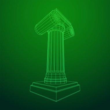 Yunan iyonik sütunu. Antik sütunlar Roma antika mimarisi inşaat dekorasyonu. Kablo çerçevesi düşük poli ağ vektör çizimi.