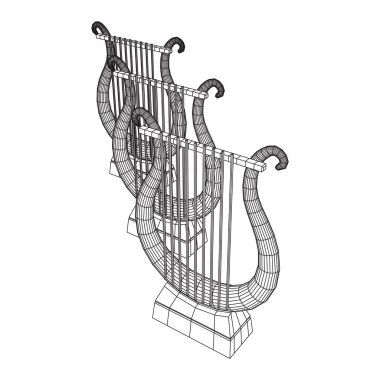 Antik lir ya da arp enstrümanı. Müzik konsepti. Kablo çerçevesi düşük poli ağ vektör çizimi.