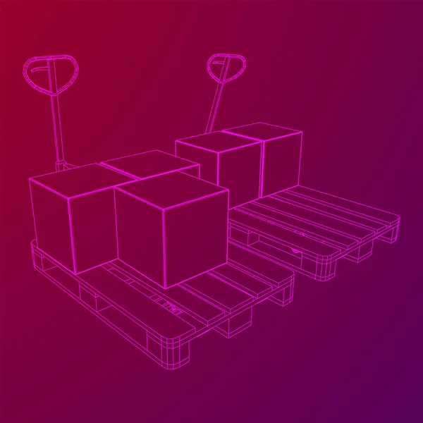 Elevador Paletas Manual Con Paletas Cajas Cartón Apiladas Carretilla Elevadora — Vector de stock