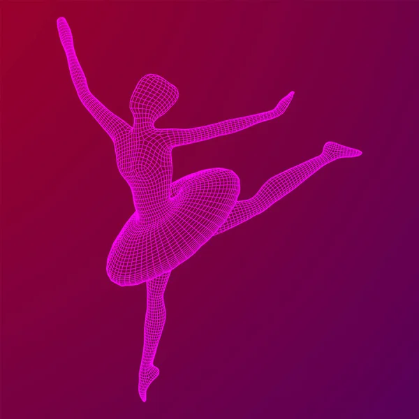 Dansende Ballerina Een Klassieke Balletdanseres Wireframe Laag Poly Mesh Vector — Stockvector