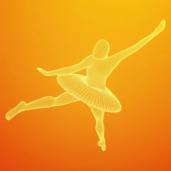 Dansende Ballerina Een Klassieke Balletdanseres Wireframe Laag Poly Mesh Vector — Stockvector