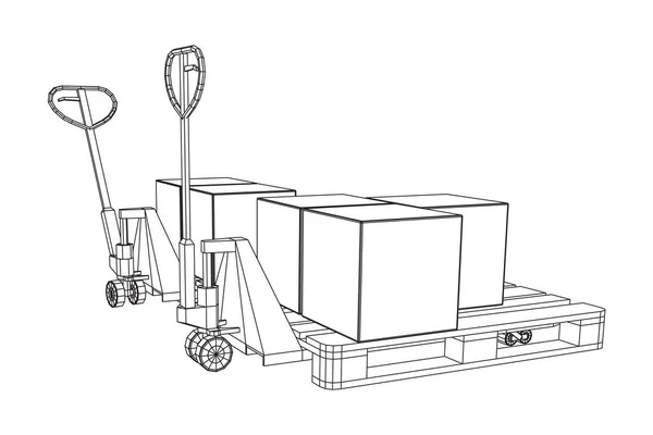 Elevador Paletas Manual Con Paletas Cajas Cartón Apiladas Carretilla Elevadora — Archivo Imágenes Vectoriales