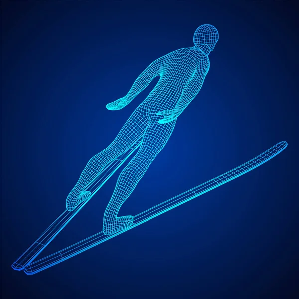 Kayak Atlamacısı Sporcu Kablo Çerçevesi Düşük Poli Vektör Çizimi — Stok Vektör
