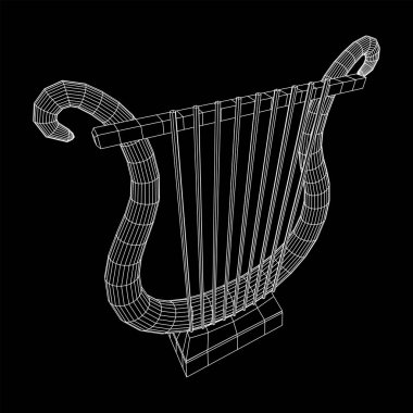 Antik lir ya da arp enstrümanı. Müzik konsepti. Kablo çerçevesi düşük poli ağ vektör çizimi.